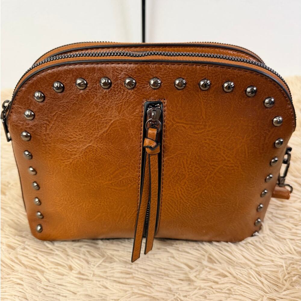 Sam & Hadley Studded Crossbody Bag Brown Vegan Leather Excellent Condition